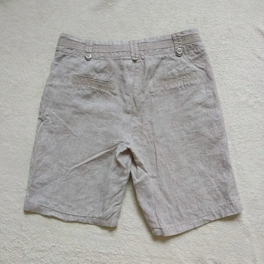 Debenhams Shorts Womens US4 Beige 100%Linen Pockets ~9